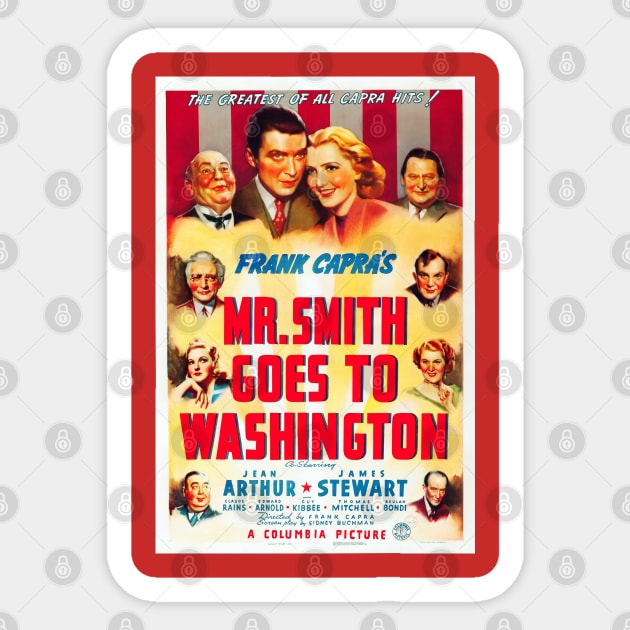 Restored Reproduction of Mr. Smith Goes To Washington Movie Poster - 1939 Sticker by vintageposterco